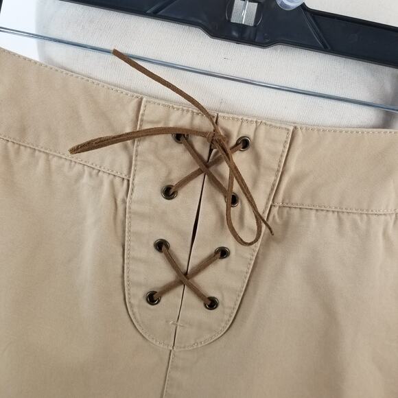Liz Claiborne Khaki Vintage Skirt Front Zip Rear Leather Lace Size 10 - Picture 4 of 5